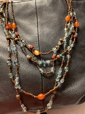 Multi-Strand Orange & Brown Beaded Necklace